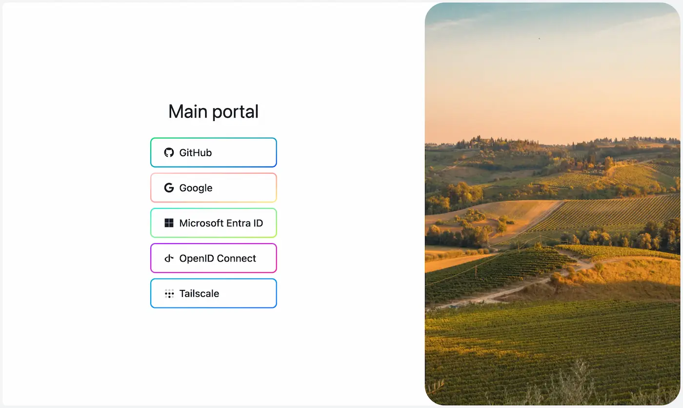 Screenshot of an Authentication Portal in Traefik Forward Auth, showing the list of configured portals that users can choose